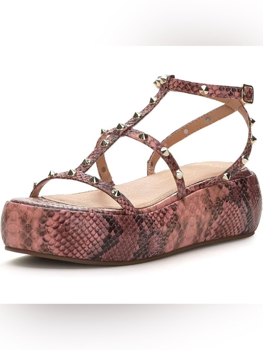 Jessica Simpson Pascha Studded Pink Snake-Print Platform Sandals NEW 7.5 7 1/2